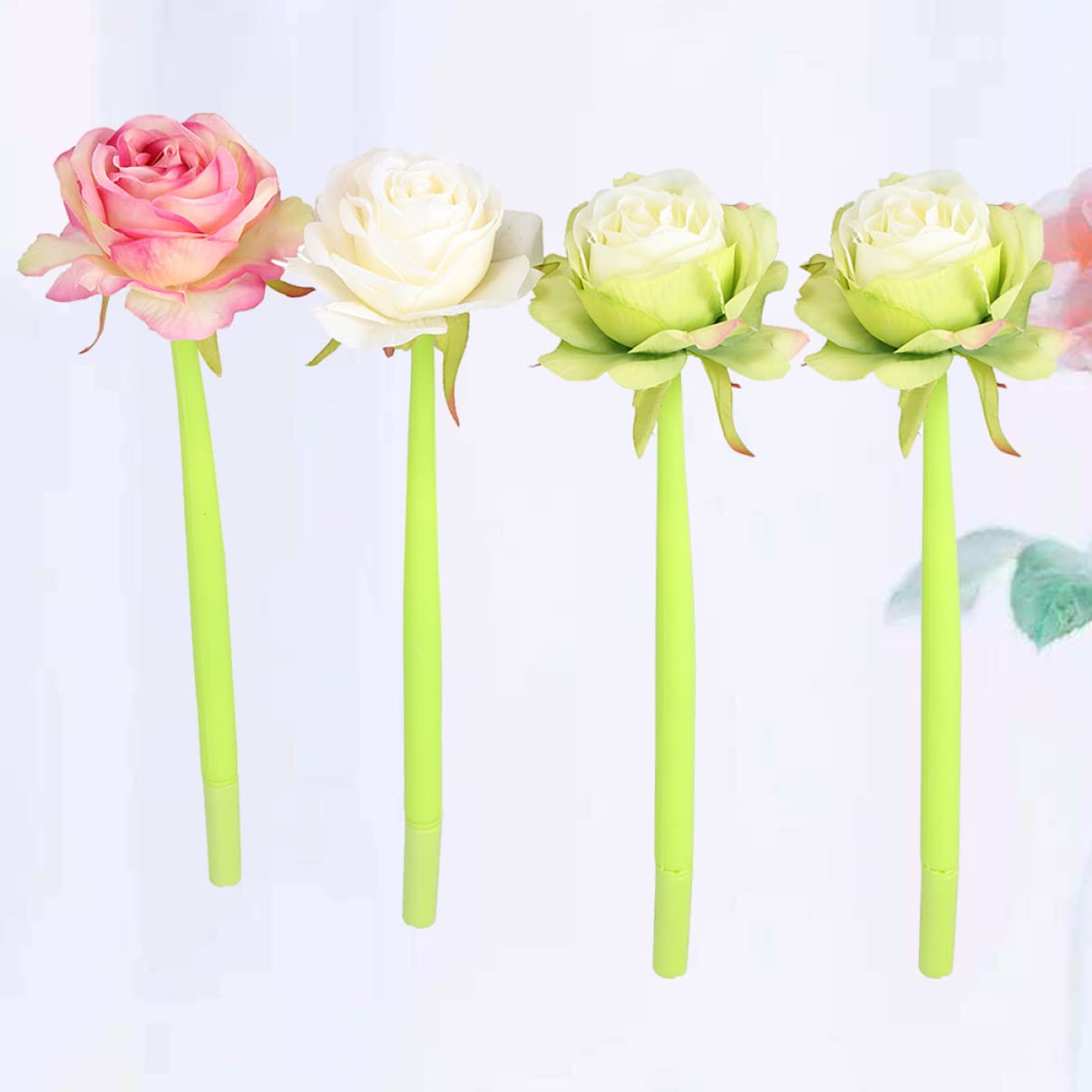 NUOBESTY 12pièces Gel Forme De Rose Stylo Créatif Et Romantique Pour Écriture à Bureau Et Maison Encre Bleue Style Aléatoire