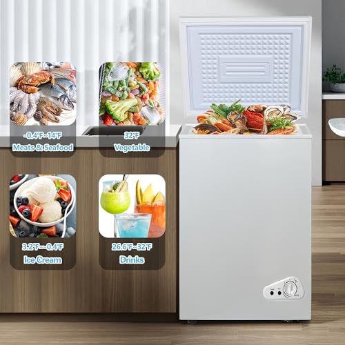 Fox Shack Chest Freezer 5.0 Cu. Ft Mini Deep Freezer, Compact and Efficient, Adjustable Temperature, Fast Cooling, and 2 Removable Baskets (White, 5.0 Cu. Ft) on Fridge.com