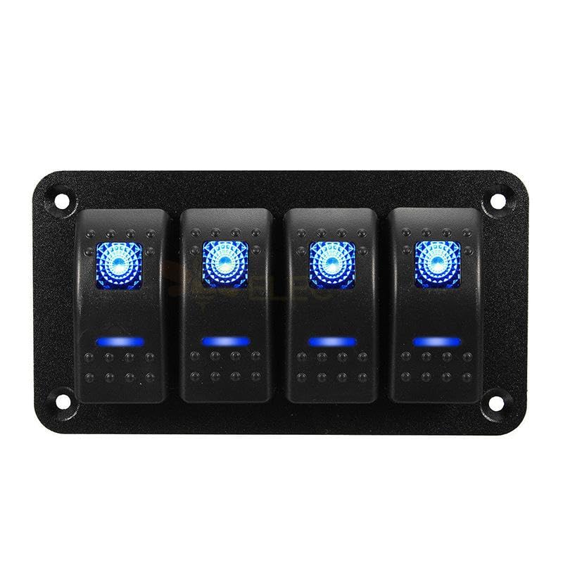 12V/24V 4 Way Automotive Toggle Rocker Switch Panel 5 Pins Car RV Bus Power Control Blue Light