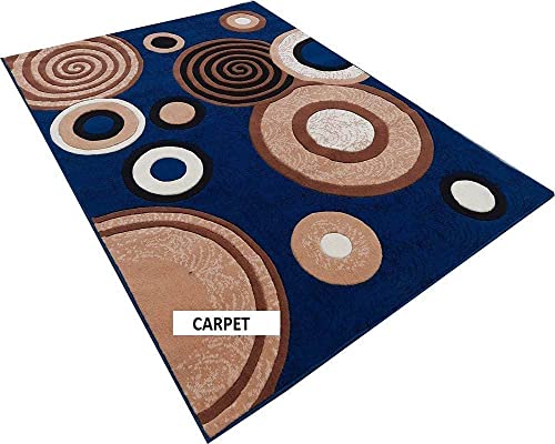 Image of Soft Thick Geometric Acrylic Washable Anti Skid Carpet. for Living Room Bedroom. Hall Size 9 x 12 feet (150X210 Cm) Blue D37