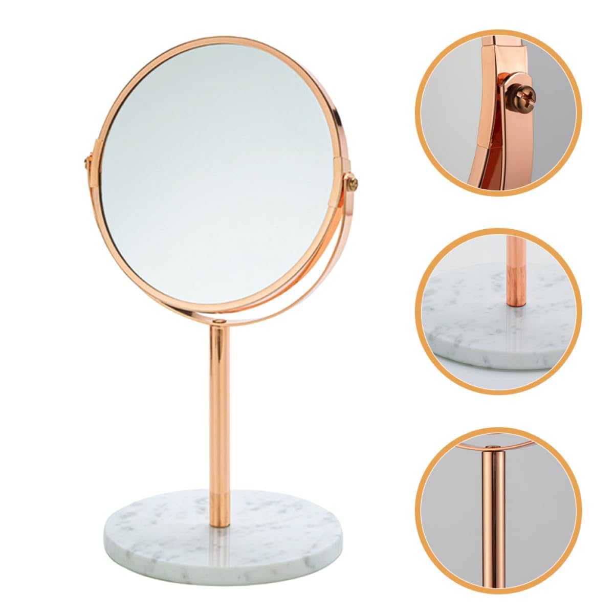 YARNOW Espejo de Aumento, Espejo Cosmético Giratorio 2X, de Mármol y Metal, para Mesa y Tocador, para Maquillarse y Peinarse en Encimeras y Mesas de Tocador