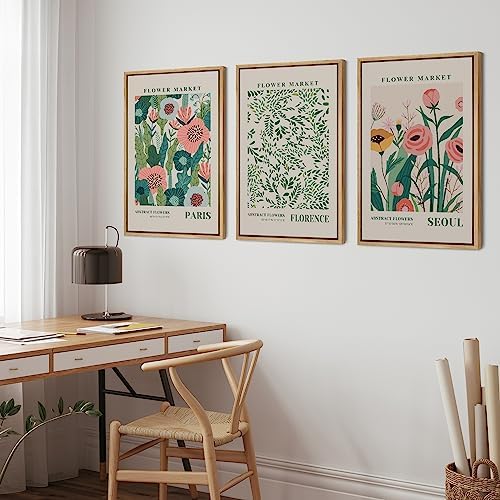 wall26 Framed Canvas Print Wall Art Set Watercolor Pastel Vibrant Flower Market Prints Nature Wilderness Illustrations Modern Art Decorative Floral Botanical Minimal for Bedroom - 24"x36"x3 Natural