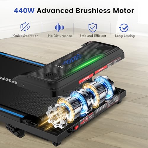 CITYSPORTS Cinta de Correr Negra Azul, Walking Pad Eléctrico con Inclinación 11–14%, Motor Silencioso 440 W, Pantalla LED, Cinta de Andar Compacta para Casa y Oficina con Mando - imagen 2