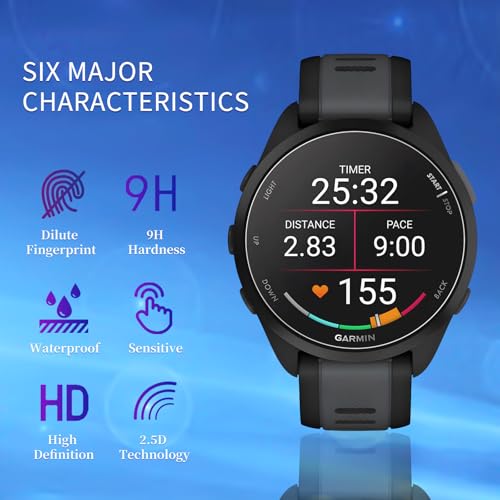 Watbro [5 Pack] HD Screen Protector for Garmin Forerunner 165/165 Music Smartwatch Tempered Glass Anti-Scratch Bubble-Free[2.5D 9H hardness] - Thumbnail 2
