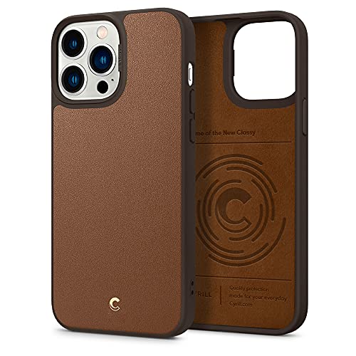 Image of Spigen Cyrill Leather Brick | iPhone 13 Pro Max Case | iPhone 13 Pro Max Back Cover | Faux Leather+TPU+PC - Saddle Brown