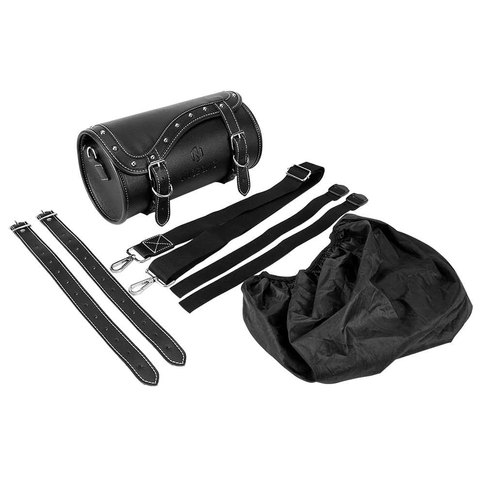 NICECNC Sac de fourche de moto en cuir PU, sac de guidon de moto universel, sac à outils de moto, sac de selle de moto avec sangles renforcées, sac étanche noir