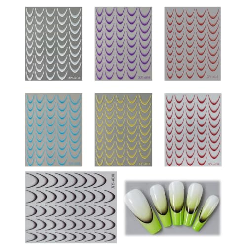 7 Fogli Stickers Unghie Nail Art French, Adesivi Per Unghie Sfumati French Manicure, Pellicola per Unghie Autoadesiva