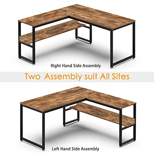 Wiberwi L Shaped Desk, Office Computer Corner Desk, 55 Inch Home Gaming Desk Table, Writing Study Workstation With Storage Shelves For Home Office, Space-Saving, Industrial, Rustic Brown #TOP3