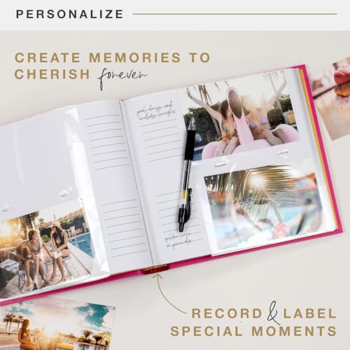 Image of MCS Sunset and Palm Trees Pink Photo Album Holds 200 4x6 Photos with Memo Space, Clear Side-Loading Pockets - Scrapbook Style Keepsake for Vacations & More - A Thoughtful Gift