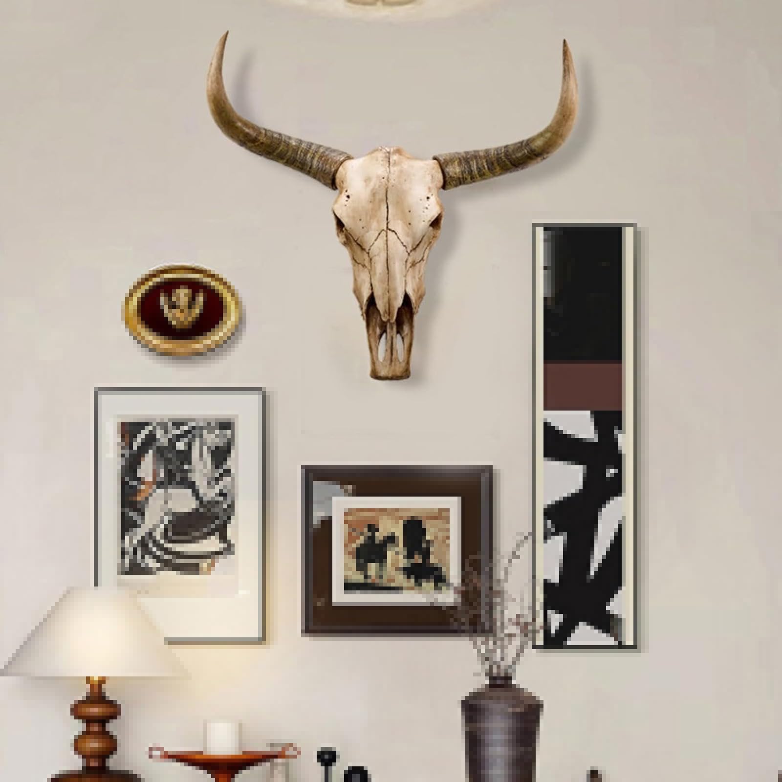 Grande Testa di Toro Animale da Appendere Alla Parete Decorazione In Resina Teschio di Mucca Scultura 3d per Casa Rustica Halloween Creativo(H-68 * 64cm/26 * 25in)