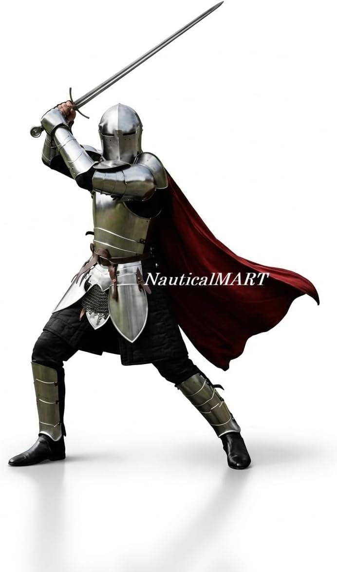 NauticalMart Medieval Knight Full Body Set - Suit of Armor with Barbuta Helmet, Breastplate & Backplate, Full Plate Armour for Reenactments, Cosplay, LARP Events