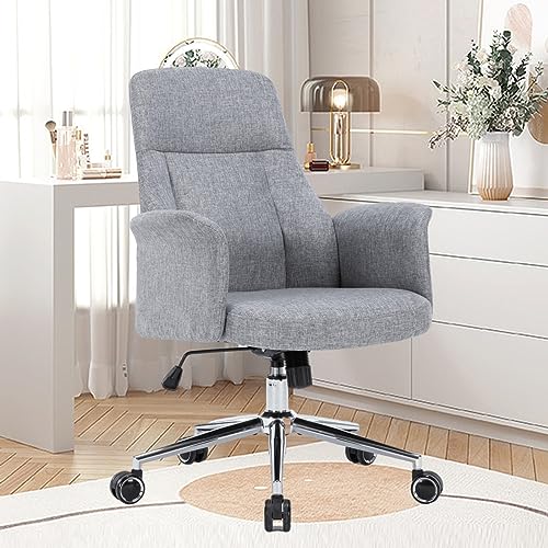 Office Chair Ergonomic Desk Chair, Home Computer Chair Modern Linen Fabric Adjustable Height Task Chair with Rocking Backrest, Rolling Wheels, Executive Chair for Home Office, Grey Office Chair Ergonomic Desk Chair, Home Computer Chair Modern Linen Fabric Adjustable Height Task Chair with Rocking Backrest, Rolling Wheels, Executive Chair for Home Office, Grey