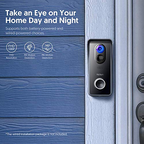 Victure WiFi Video Doorbell Camera with Chime 1080P Wireless Home Security Camera Doorbell Battery Powered with 2-Way Audio, Motion Detection, Night Vision, Wide Angle, Local and Cloud Storage