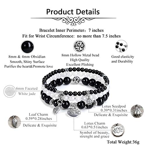 Jovivi 3Pcs Natural Black Obsidian Crystal Beaded Chakra Bracelet Healing Energy Beads Stone Therapy Reiki Stackable Stretch Bracelets Set For Women Men #TOP5
