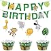 Zoo Animal Happy Birthday Banner Garland Safari Cupcake Toppers Woodland Cupcake Wrappers For Baby Show Theme Party Supplies by Shxstore