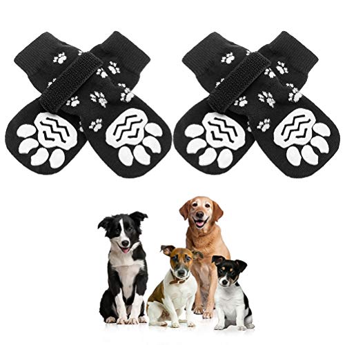 SCENEREAL Anti-Slip Dog Socks with Paw Pattern - Adjustable Pet Paw Protection for Puppy Indoor Wear, Traction Control On Hardwood Floor - M