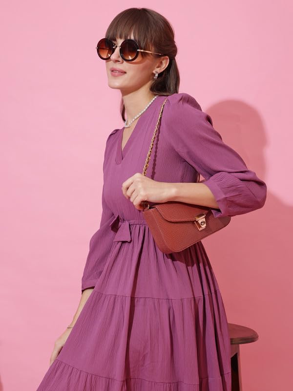 Image of Honky Tonky Women's Casual 3 /4 Sleeve Crepe Fit and Flare Dress| Comfortable Relaxed Fit Summer Party Dress
