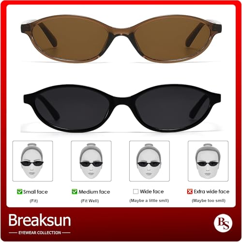 Retro Oval Sunglasses for Women Trendy Oval Narrow Cat Eye Sunnies 90s Vintage Shades (Brown/Brown+Black/Grey)4