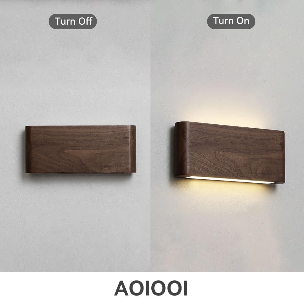 Applique Murale linéaire en Bois de Noyer Noir avec éclairage LED Ascendant/Descendant, Abat-Jour en Acrylique, veilleuse pour Chambre, Salon, Couloir ou escalier (40 cm/15,7 Pouce