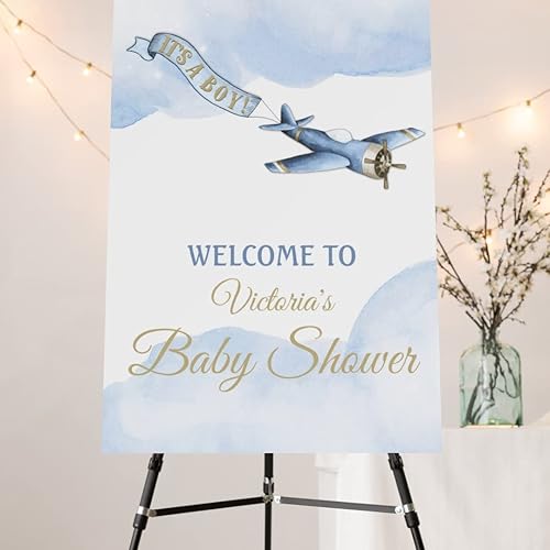 Letrero de bienvenida personalizado con texto en inglés It's A Boy para baby shower, letrero de bienvenida al baby shower, avión, decoración neutral