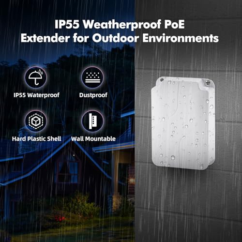 Image of Outdoor 4 Port Gigabit PoE Extender, 1 in 3 Out PoE+ Switch, 10 /100 /1000Mbps, IEEE 802.3 af /at 30W, Wall Mount Waterproof YuLinca POE Passthrough Switch
