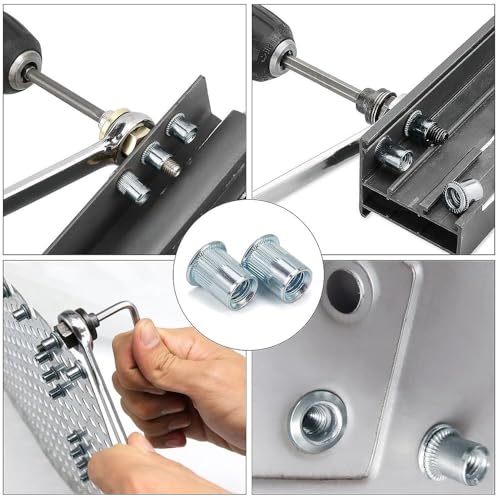 Image of Epi-Torque 288 PCS Metric Rivet Nut Kit Zinc Plated Flat Head Knurled Body Threaded Insert 7 Sizes M3 M4 M5 M6 M8 M10 M12 Assortment Pack