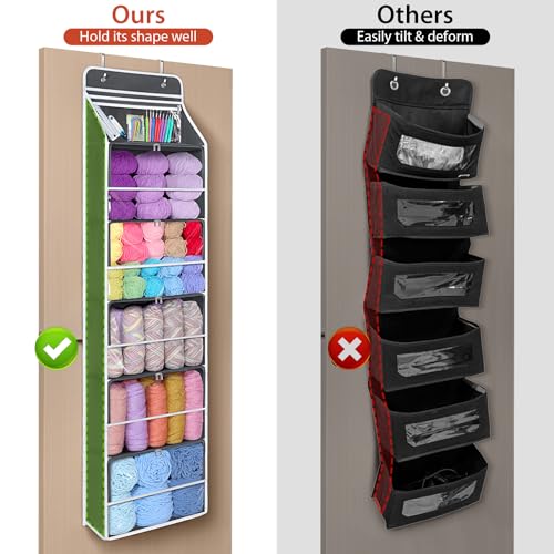 Image of Univivi Hanging Yarn Storage Organizer with 6 Zipper Closure Compartments, Large Capacity Knitting Organizer Storage, Over The Door Hanging Yarn Holder for Knitting Needles, Crochet Hooks (Dark Grey)