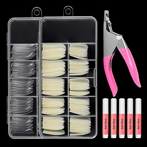 GORVELL 200pcs No Trace Coffin Long Ballerina Acrylic False Nails, Natural Clear Full Cover Long Coffin Nail Tips with Nail Cutter, Acrylic Nail Set Cover