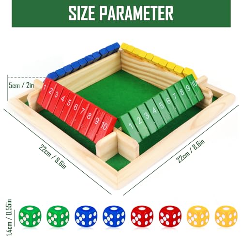 MplehDa Holz Brettspiel, 4-Spieler Shut The Box Spiel Würfelspiel Holz Mathematik Traditional Pub Board Würfelspiel Reisen 4 Spieler Great Family Brettspiele Urlaub unterhaltsames Spiel – Bild 7