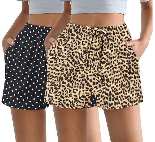 Image of Ekouaer Womens 2 Pack Pajama Shorts Comfy Lounge Bottom Y2k Printed Sleep Short with Pockets Pj Bottoms S-XXL