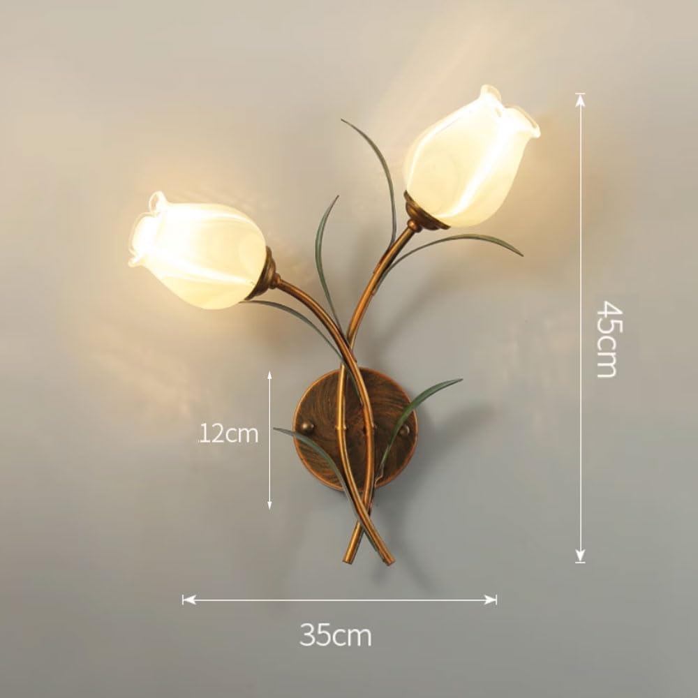 Home Decor Flower Wall Sconce for Bedroom Nordic Modern Milk Glass Wall Light Pink Floral Bathroom Wall Mounted Lamp Pink Hallway Wall Lamp for Bedside Living Room Farmhouse Corridors