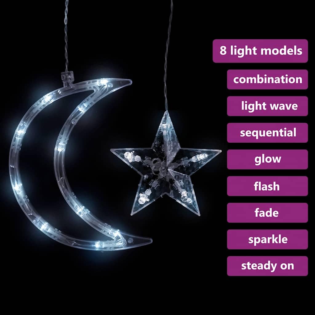 Lichterkette Stern und Mond mit 345 LEDs Fernbedienung Kaltweiß für Innen und Außen Weihnachtsdeko Partybeleuchtung 5V USB