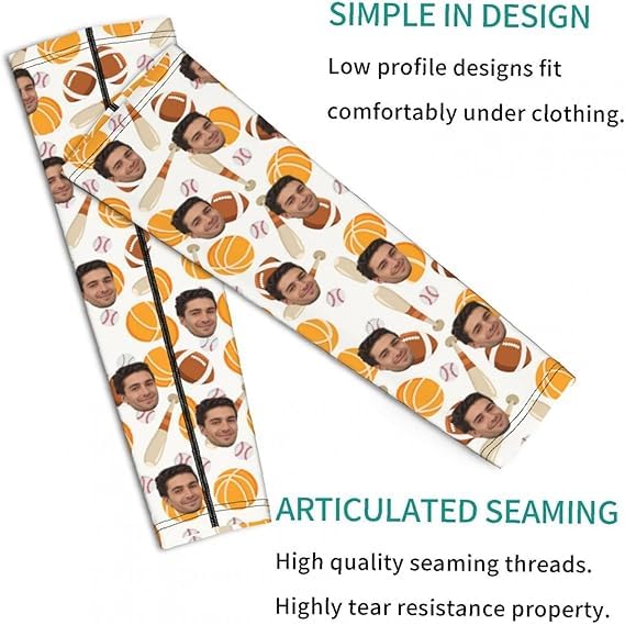 Manchons de Bras Personnalisées avec Photo et Texte, Homme Manches de compression Bras Femme Anti-UV Protection Solaire Rafraîchissants Respirante pour Baseball, Football, Sport, Cyclisme