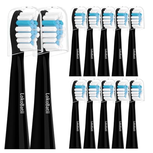 LokoBatii 12 stück Aufsteckbürsten kompatibel mit Oral B Pulsonic Schallzahnbürsten, Zahnbürstenaufsatz für Pulsonic Slim Clean 2000, Slim Luxe 4000, 4500, Slim 1002, Schwarz