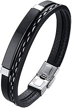 LEGADO Men's Bracelet, PU Leather and Stainless Steel, Black Viking Bracelet, Can be Combined with Ring Pendant Necklace or Anklet Wrist Bracelet