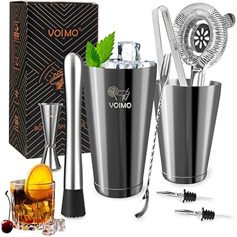 VOIMO Cocktail Set 10 Pieces, Boston Shaker Set 304 Stainless Steel Cocktail Shaker Bartender Set, Premium Bar Set, Cocktail Accessories for Beginners, Home or Bar, Luxury Cocktail Gift for Bartender Cover