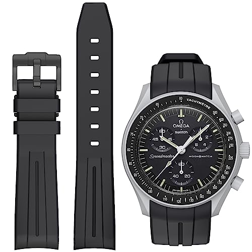 BONACE Correa de repuesto para reloj Omega x Swatch MoonSwatch/Speedmaster/ Rolex/SEIKO de 20mm, de goma suave. Correa curvada sin huecos para hombres y mujeres, 20mm