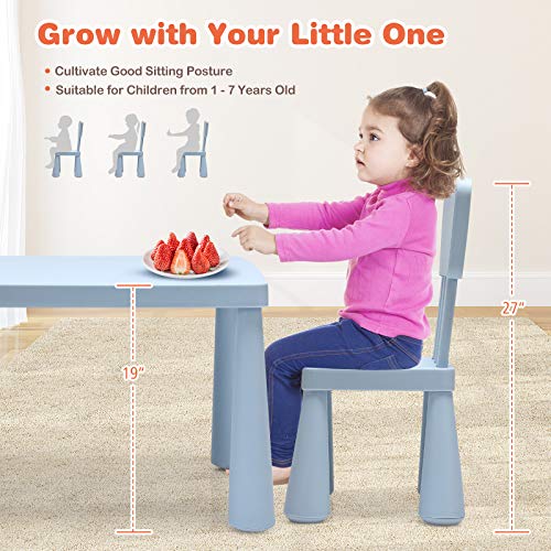 Costzon Kids Table And Chair Set, 3 Piece Plastic Children Activity Table For Reading, Drawing, Snack Time, Arts Crafts, Preschool, Kindergarten & Playroom, Easy Clean, Toddler Table & Chair (Blue) #TOP2