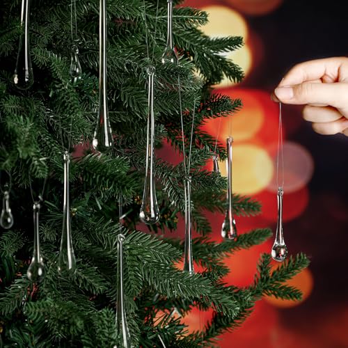 Image of 44 Pcs Clear Glass Teardrop Christmas Ornaments Crystal Raindrop Hanging Ornaments Crystal Chandelier Drop Pendant Icicles Decorations for Christmas in July Tree Party Supplies (4 Medium Size)