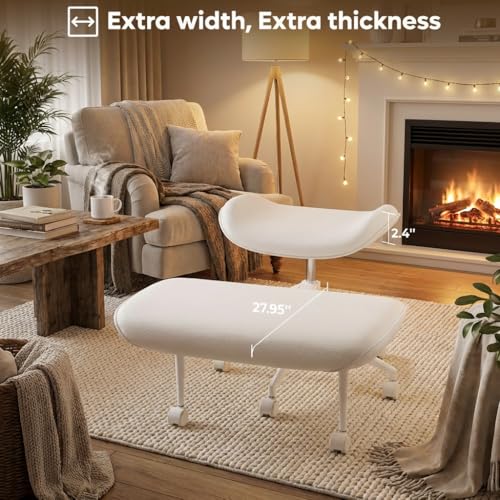 Image of Pinmoco Ergonomic Cross Legged Chair with Wheels - Adjustable Height Meditation & Yoga Chair for ADHD, Wide Criss Cross Design with Lumbar Support, PU Leather, White