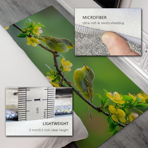 Tapis antidérapant et lavable vert motif oiseau poétique - 6