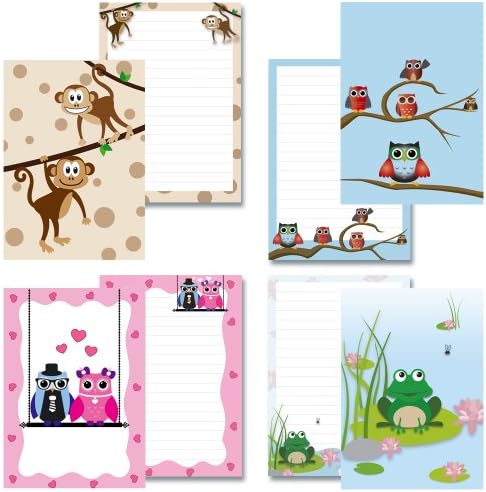4 Schreibblöcke Set Mit Tier-Motiven - Frosch, Affen & Eulen Im DIN A5 Format