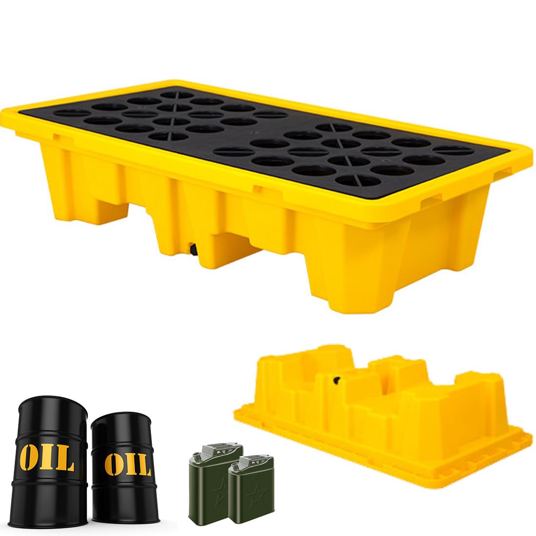 QUSYZD Industrial Spill Containment Pallet for Oil Drums, Leak-Proof Nestable Tray, Anti-Slip Polyethylene Platform with Drain, Garage Storage, 130x110x30cm,130 * 68 * 30cm