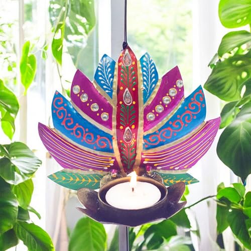 Hand-Painted Iron Tealight Candle Holder | Vibrant and Sturdy Decorative Accent for Wall or Table | Ideal for Entryways, Living Rooms, Patios, and Gardens | 5x3x4 Inches (Style 1) — photo — 8 of 9