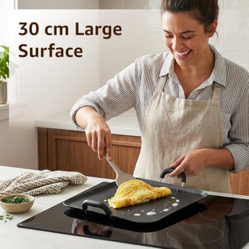 Image of Amazon Basics Aluminium Nonstick Square Tawa 30 cm | Heavy Gauge 3 mm | PFOA-Free | Even Heat Distribution |Black