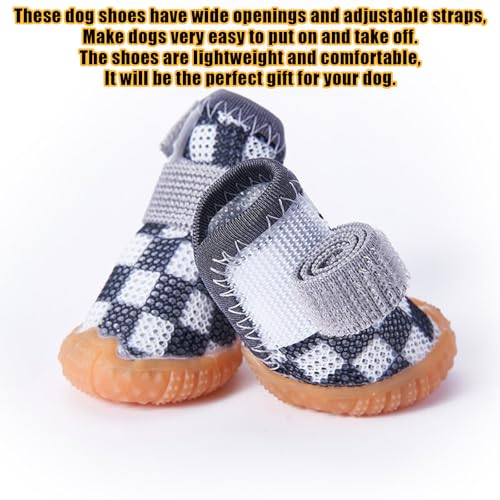 4 Stück Hundeschuhe Pfotenschutz für Kleine Hunde, Sommer Atmungsaktive Hundestiefel mit Anti-Rutsch Gummisohle, Hundeschuhe Pfotenschutz für heiße Straßen Spazierengehen Outdoor (Schwarz, S)