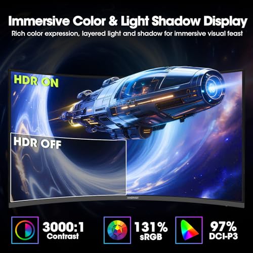 Image of Amzfast 32 inch 4K 120Hz 1ms Curved Gaming Monitor, 3840x2160 UHD, PIP /PBP, Adaptive Sync, 130% sRGB, 3000:1 Contrast, HDR, 300nits, 1500R, HDMI2.1(VRR)& DP1.4, Built-in Speaker, Eyes Care, VESA Mount