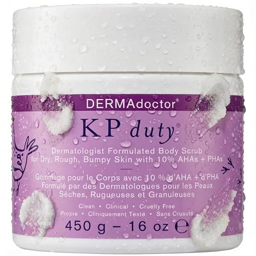 DERMAdoctor KP Bump Eraser Body Scrub with 10% AHAs + PHAs for Keratosis Pilaris, Dry, Rough, and Bumpy Skin, Dermatologist Formulated Exfoliating Body Scrub with Glycolic and Lactic acids - 16 Fl oz