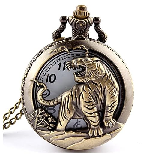 UIOXAIE Fickur Retro antik kinesisk stjärntecken genombrutna hänge halsband Mens rund brons fickfob klocka pojke Sovjetunionen gåvor hund, tiger