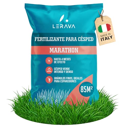 LERAVA Fertilizante césped liberación lenta 85 m² - Magnesio y microelementos, nutrición 4 meses, bajo en cloro